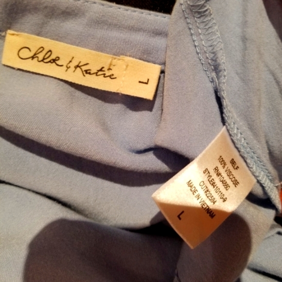 Chloe & Katie Light Blue Button Down V Top - Picture 4 of 8